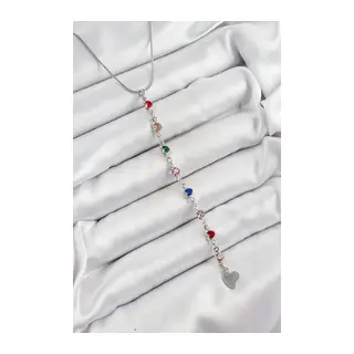 Pirinç Gümüş Renk Karışık Renk Zirkon Taşlı Kalpli Y Kadın Kolye