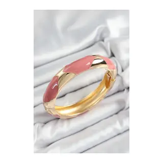 Pirinç Pembe Mineli Baklava Model Gold Renk Kadın Kelepçe