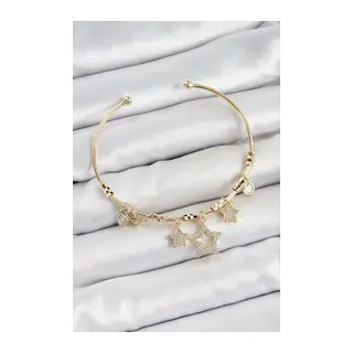 Pirinç Zirkon Taşlı Yıldız Model Gold Renk Charm Bileklik