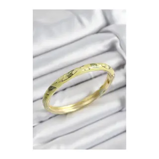 Mineli Pirinç Fıstık Yeşili Yaprak Motifli Gold Renk Kadın Kelepçe