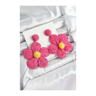 Pirinç Pembe Papatya Model Gold Renk Kadın Hasır Küpe