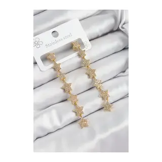 Pirinç Zirkon Taşlı Sallantılı Yıldız Model Gold Renk Kadın Küpe