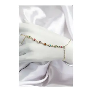 Pirinç Renkli Kare Zirkon Taşlı Y Model Gold Renk Kadın Şahmeran