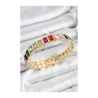 Pirinç Karışık Zirkon Taşlı Dikdörtgen Model Gold Renk Lastikli Kadın Bileklik