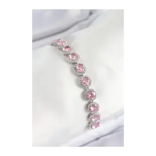 Pirinç Pembe Zirkon Taşlı Daire Baget Model Gümüş Renk VIP Seri Kadın Bileklik