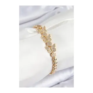 Pirinç Zirkon Taşlı Kelebek Model Gold Renk Kadın Bileklik