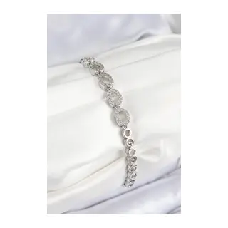 Pirinç Zirkon Taşlı Oval Model Gümüş Renk Kadın Bileklik