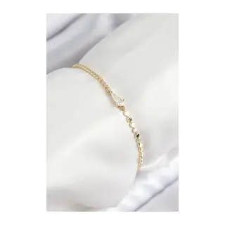 Pirinç Zirkon Taşlı Damla Model Ezme Zincir Gold Renk Kadın Bileklik