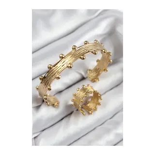 Pirinç Topcuk Model Gold Renk Bileklik Yüzük Set