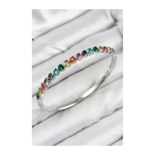 Pirinç Renkli Zirkon Taşlı Kalp Model Gümüş Renk Kadın Kelepçe