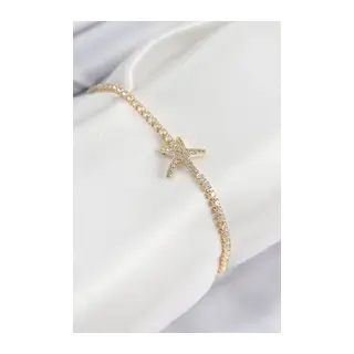 Pirinç Zirkon Taşlı Deniz Yıldızı Model Gold Renk Kadın Bileklik