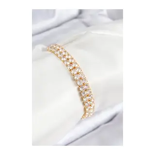 Pirinç Zirkon Taşlı Çift Sıra Kare Model Gold Renk Asansörlü Kadın Bileklik