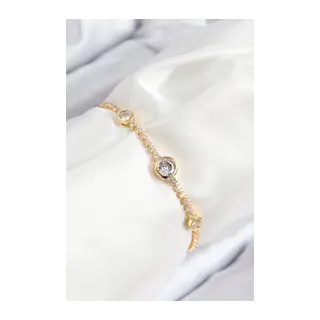 Pirinç Zirkon Taşlı Daire Model Gold Renk Asansörlü Kadın Bileklik