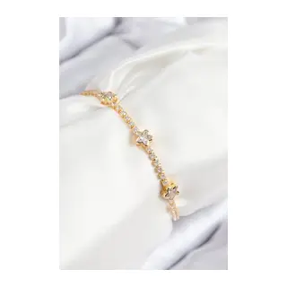 Pirinç Zirkon Taşlı Yıldız Model Gold Renk Asansörlü Kadın Bileklik