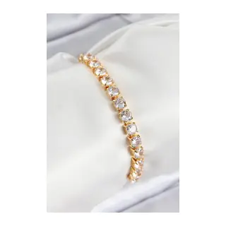 Pirinç Zirkon Taşlı Kare Model Gold Renk Asansörlü Kadın Bileklik