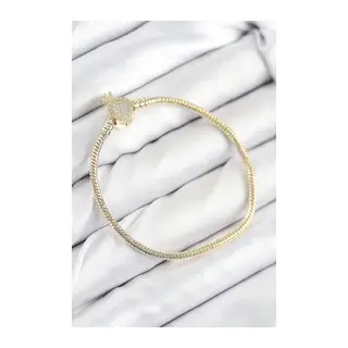 Pirinç Charm Zirkon Taşlı Taç Model Gold Renk Kadın Bileklik