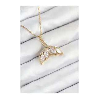 316L Çelik Zirkon Taşlı Balık Kuyruğu Model Gold Renk Kadın Kolye