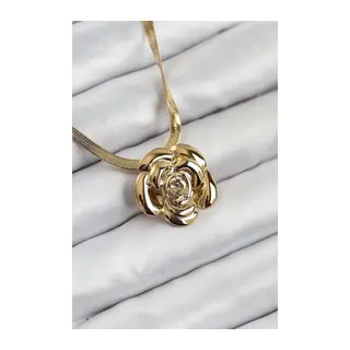 316L Çelik Gül Figürlü İtalyan Zincir Model Gold Renk Kadın Kolye