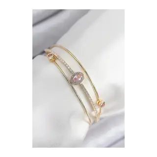 Pirinç Zirkon Taşlı Baget Model Gold Renk Kadın Bileklik