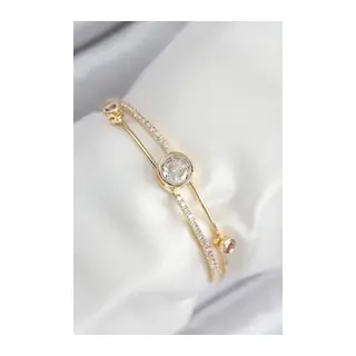 Pirinç Zirkon Taşlı Pırlanta Model Gold Renk Kadın Bileklik