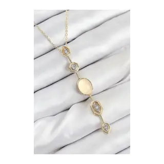 Pirinç Zincir Sarı Gold Renk Zirkon Taşlı Y Kolye