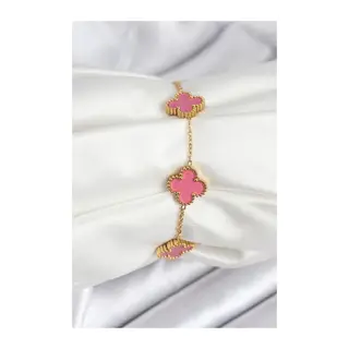 316L Çelik Gold Zincir Pembe Yonca Renk Bileklik