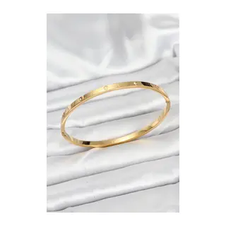 316L Çelik Gold Renk Zirkon Taşlı 65 mm İnce Kadın Kelepçe Bileklik