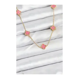 316L Çelik Zincir Gold Renk Pembe Baby Boy Yonca Kadın Kolye