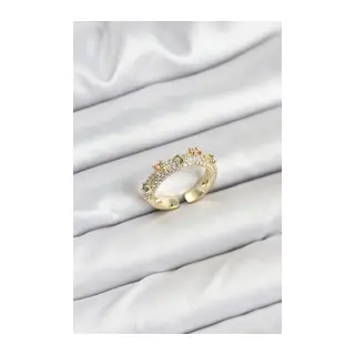 Pirinç Gold Renk Zirkon Taşlı Vintage Kadın Yüzük