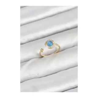 Pirinç Gold Renk Zirkon Taşlı Ay Yıldız Kadın Yüzük