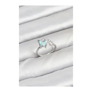 Pirinç Gümüş Renk Kelebek Model Kadın Yüzük