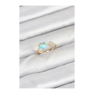 Pirinç Gold Renk Mavi Yıldızlı Model Kadın Yüzük