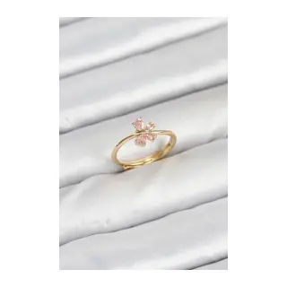 Pirinç Gold Renk Pembe Kelebek Kadın Yüzük