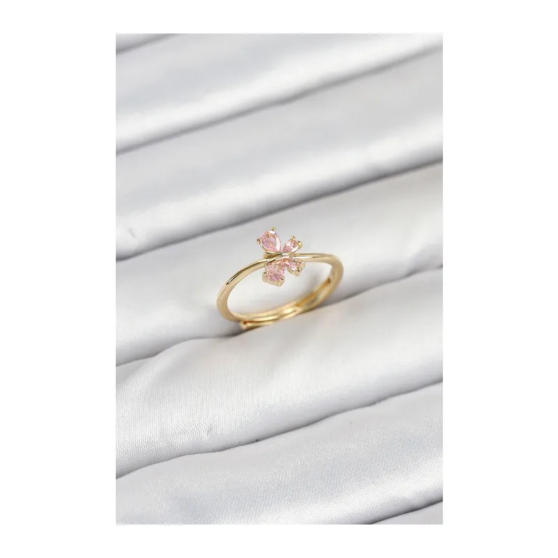 Pirinç Gold Renk Pembe Kelebek Kadın Yüzük