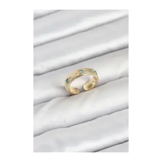 Pirinç Gold Renk Mavi Zirkon Taşlı Kutup Yıldızı Model Kadın Yüzük