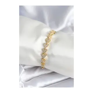 Pirinç Gold Renk Kalp Model Kadın Bileklik