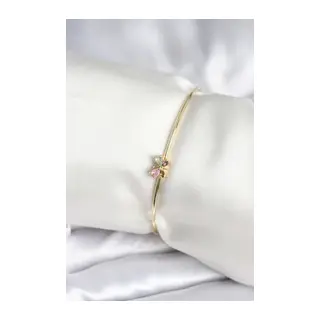 Renkli Kelebek Figür Gold Renk Pirinç Kadın Bileklik