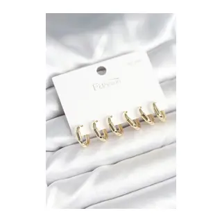 Gold Renk Pirinç Halka Model 925 Ayar Gümüş Çivili Kadın Küpe Seti