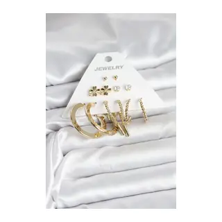 Pirinç Gold Renk 6 Çift Kadın Küpe Seti