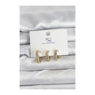 Gold Renk Pirinç Zirkon Taşlı Kalpli Kadın Küpe