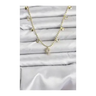 Zirkon Taşlı Kutup Yıldızı Model Pirinç Gold Renk Kadın Kolye