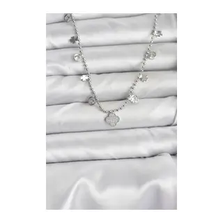 Pirinç Gümüş Renk Yonca Model Kadın Kolye