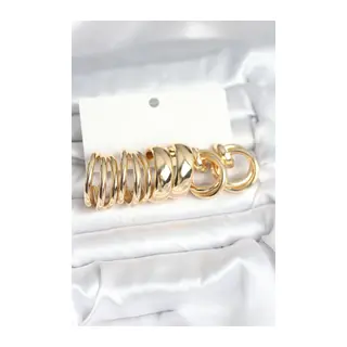 Pirinç Gold Renk 3 Çift Vintage Kadın Küpe Seti