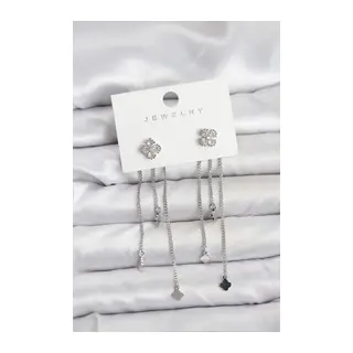 Pirinç Gümüş Renk Yonca Model Sallantılı Kadın Küpe