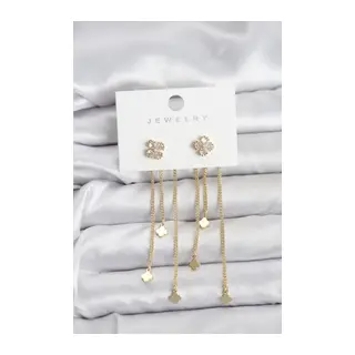 Pirinç Gold Renk Yonca Model Sallantılı Kadın Küpe