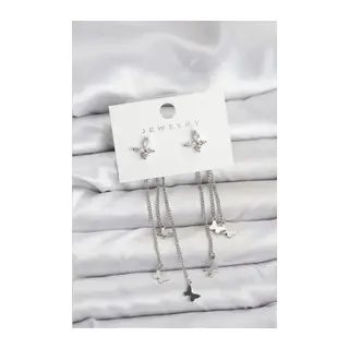 Kelebek Model Gümüş Renk Pirinç Sallantılı Kadın Küpe