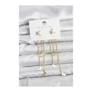 Kelebek Model Gold Renk Pirinç Sallantılı Kadın Küpe