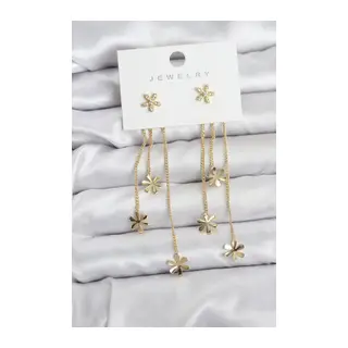 Papatya Model Gold Renk Pirinç Sallantılı Kadın Küpe
