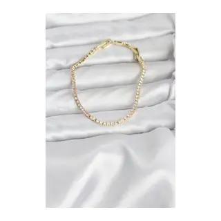 Pembe ve Beyaz Zirkon Taşlı Gold Renk Su Yolu Kadın Bileklik
