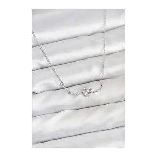 Pirinç Gümüş Renk Düğüm Kalp Model Kadın Kolye